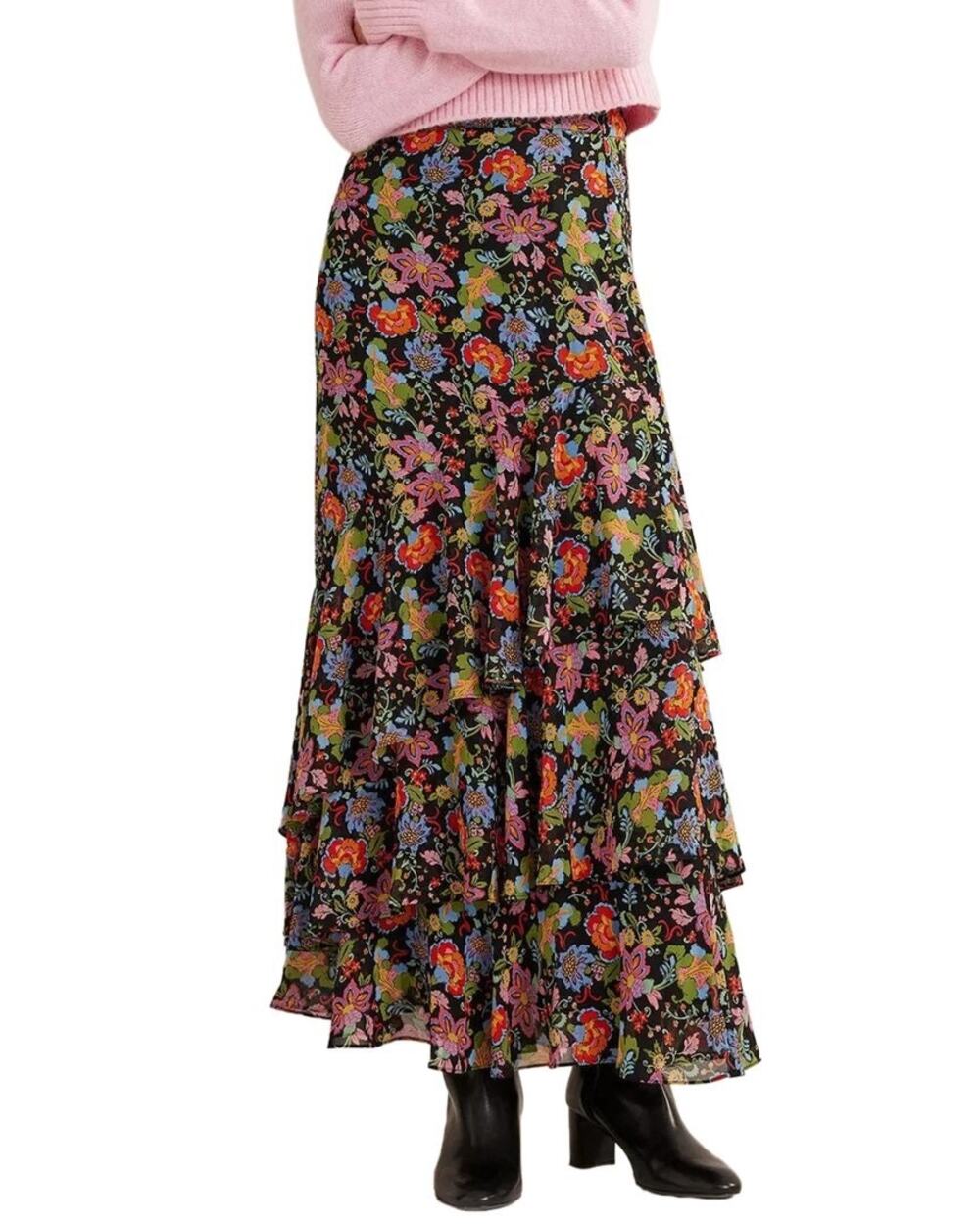 Boden Multi Ruffle Maxi Skirt US 12 Tiered Floral Carnation Garden‎ Cottagecore
